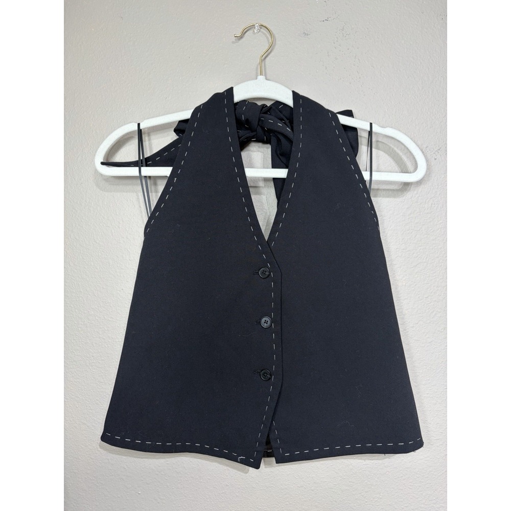 Zara Black Whimsigoth Going Out Halter Button Front Vest Top XS Tie Backless
